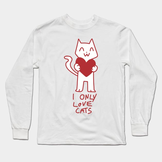 I only love cats cute illustration red Long Sleeve T-Shirt by maoudraw